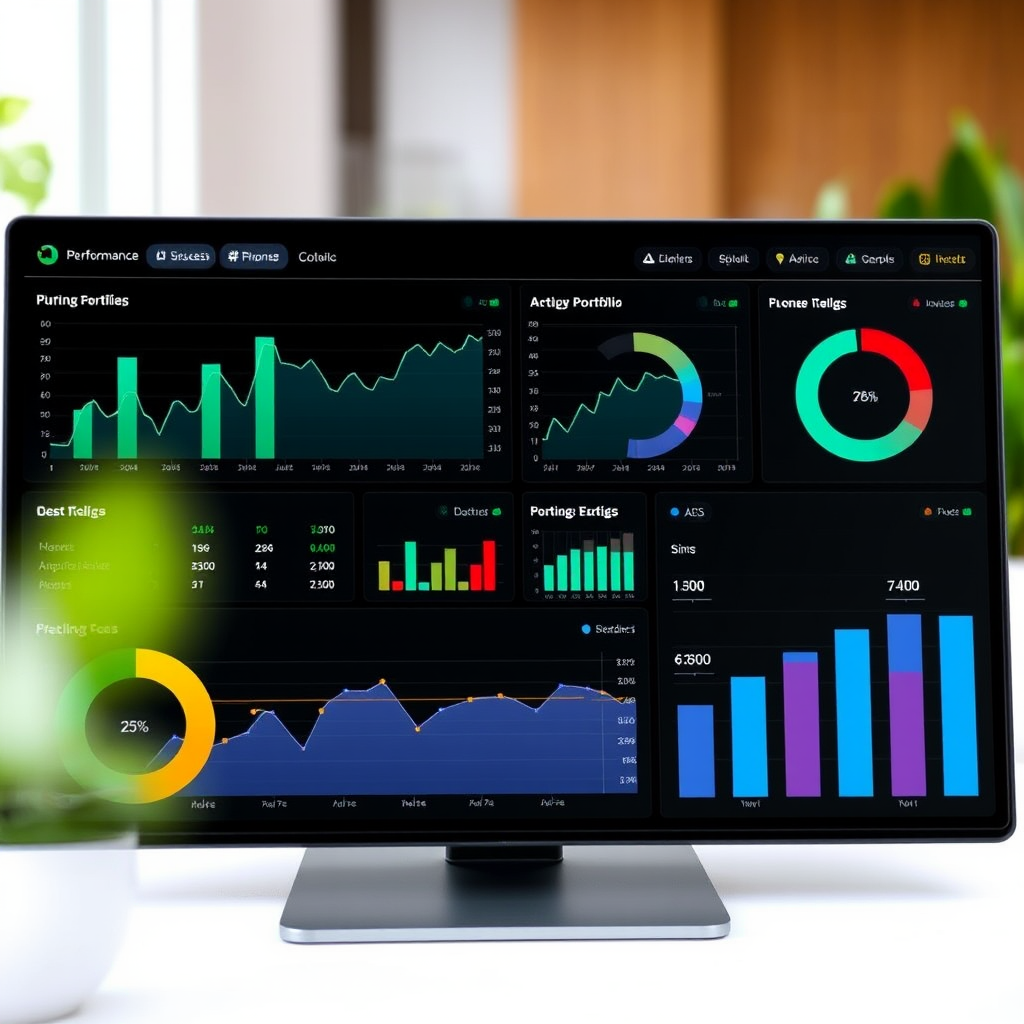 Profesionální dashboard pro správu portfolia zobrazující grafy výkonnosti, alokaci aktiv a analytické nástroje pro investory