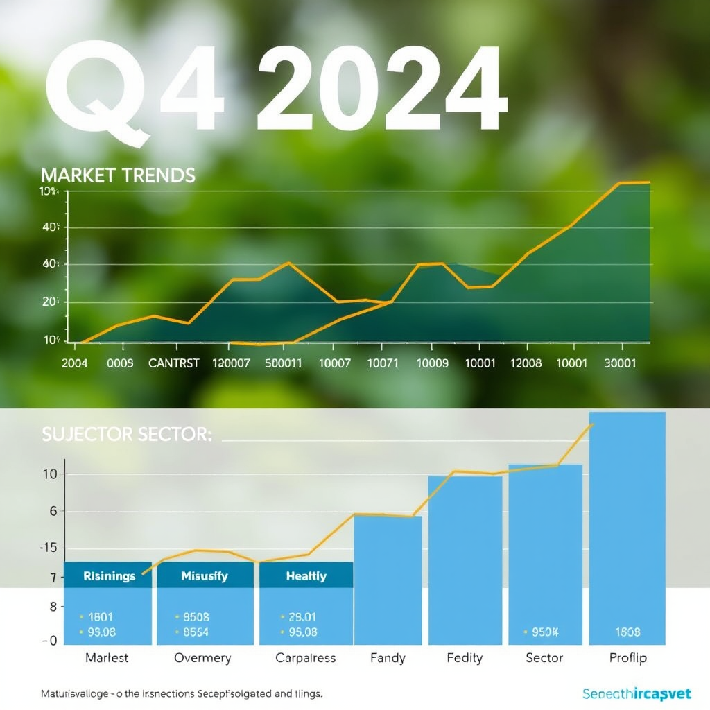 Grafický přehled tržních trendů Q4 2024 s rostoucími křivkami a investičními příležitostmi, zobrazující analýzu výkonnosti různých sektorů