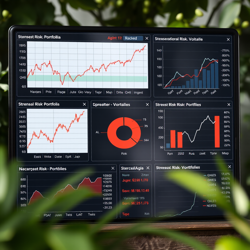 Nástroje pro řízení rizika v investičním portfoliu včetně grafů volatility, korelačních analýz a stress testů